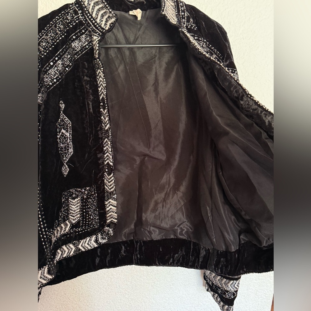 Raga Lunar Eclipse black silver velour velvet embroidered beaded crop Jacket XS - Picture 11 of 15